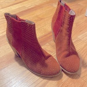 Brick red ankle booties with gold mini studs